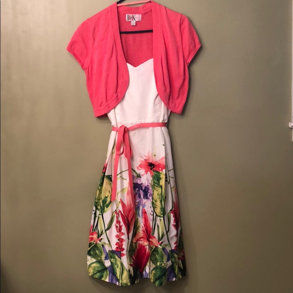 Sleeveless dress with short sleeve sweater